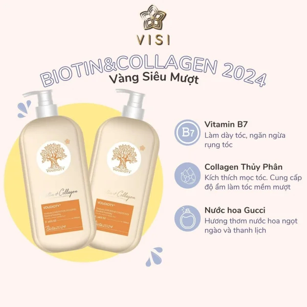 Cặp dầu gội xả Biotin Collagen Voudioty Vàng 500ml-1000ml, giảm rụng, kích mọc, suôn mượt tóc 2024