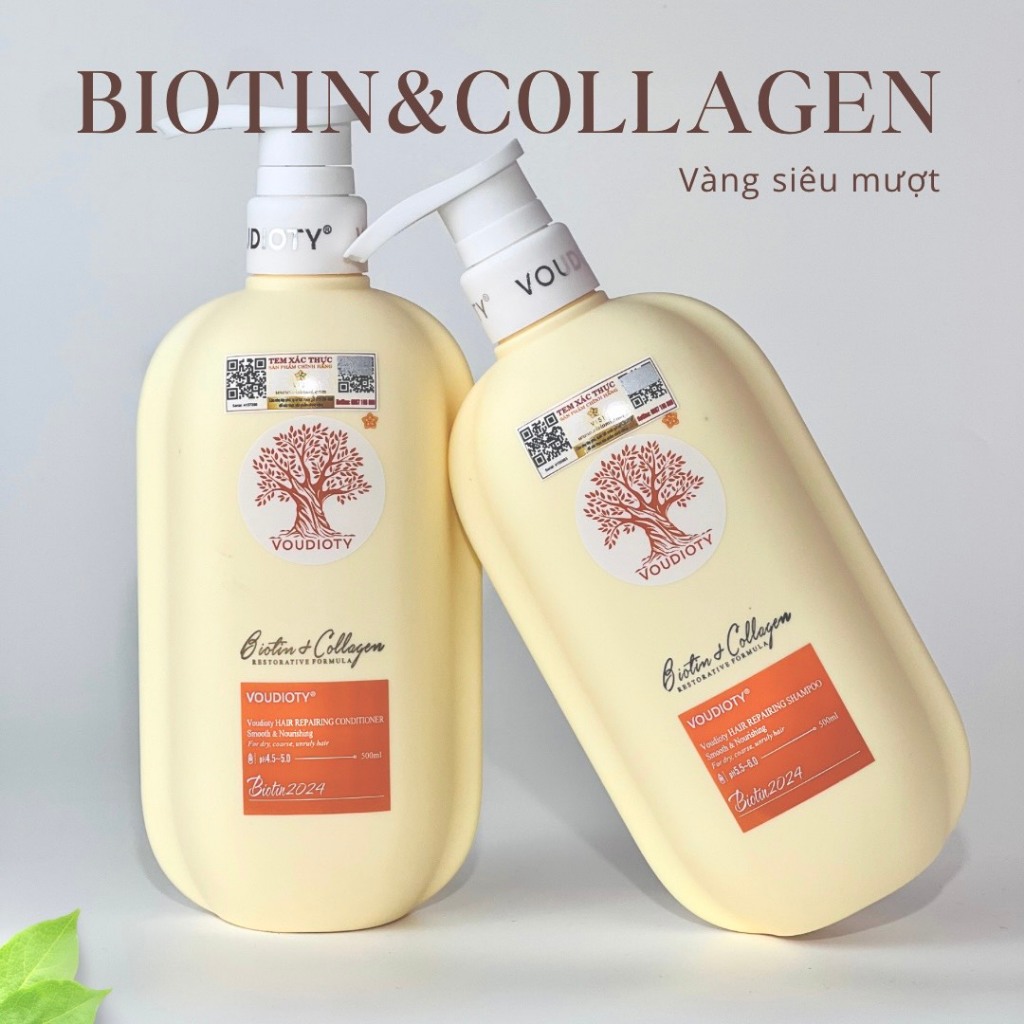 Cặp dầu gội xả Biotin Collagen Voudioty Vàng 500ml-1000ml, giảm rụng, kích mọc, suôn mượt tóc 2024