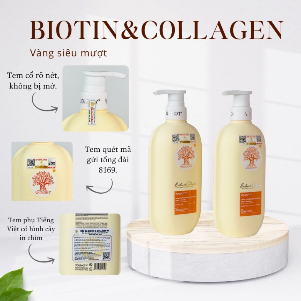 Cặp dầu gội xả Biotin Collagen Voudioty Vàng 500ml-1000ml, giảm rụng, kích mọc, suôn mượt tóc 2024