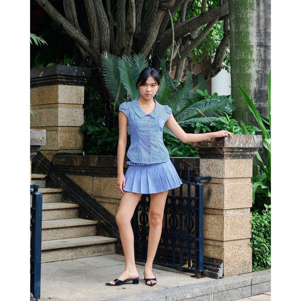 TheBlueTshirt - Chân váy xếp ly dáng ngắn xoè có quần bảo hộ thắt lưng vải caro nữ - Pretty Girl Skirt