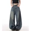 Quần Jean Nữ Ống CONG Xám Đen Wash Retro Lưng Cao Unisex BIGSIZE Ôm Eo Tôn Dáng Phong Cách Năng Động