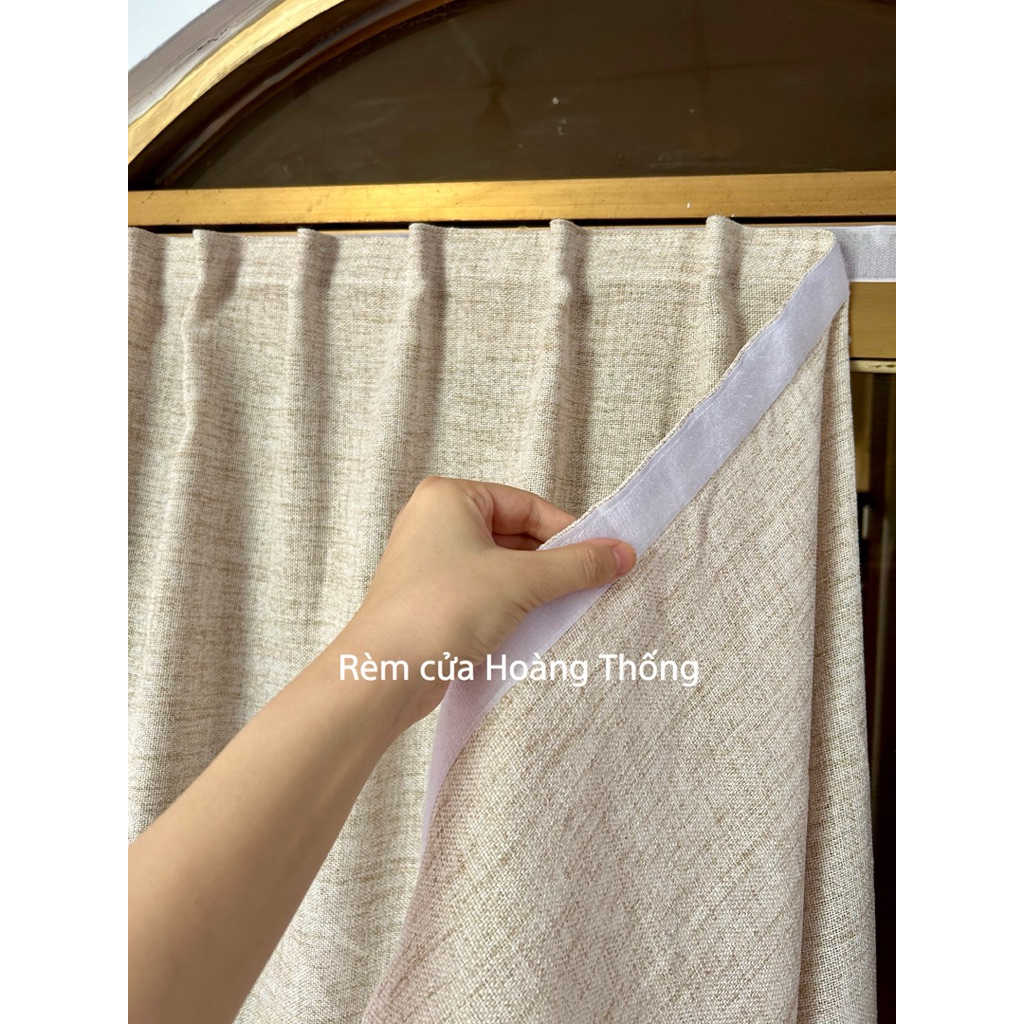 Rèm dán vải voan đũi linen,màu be, che nắng 50%, vải mềm rũ,trang trí căn phòng, homestay xinh xắn(đã bao gồm miếng dán)