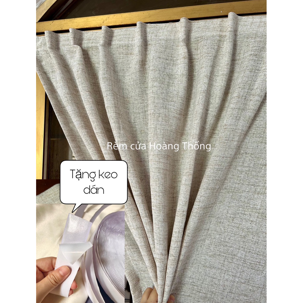 Rèm dán vải voan đũi linen,màu be, che nắng 50%, vải mềm rũ,trang trí căn phòng, homestay xinh xắn(đã bao gồm miếng dán)