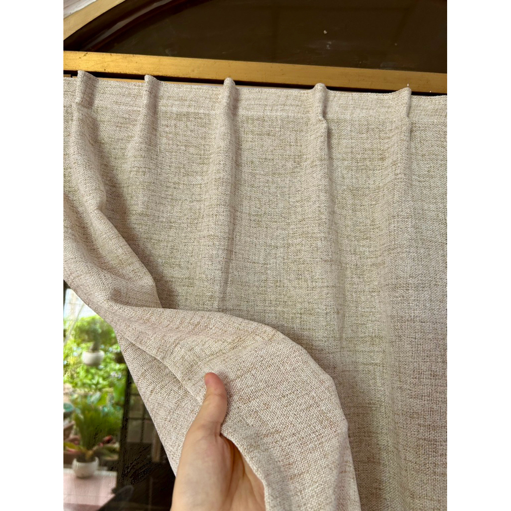 Rèm dán vải voan đũi linen,màu be, che nắng 50%, vải mềm rũ,trang trí căn phòng, homestay xinh xắn(đã bao gồm miếng dán)