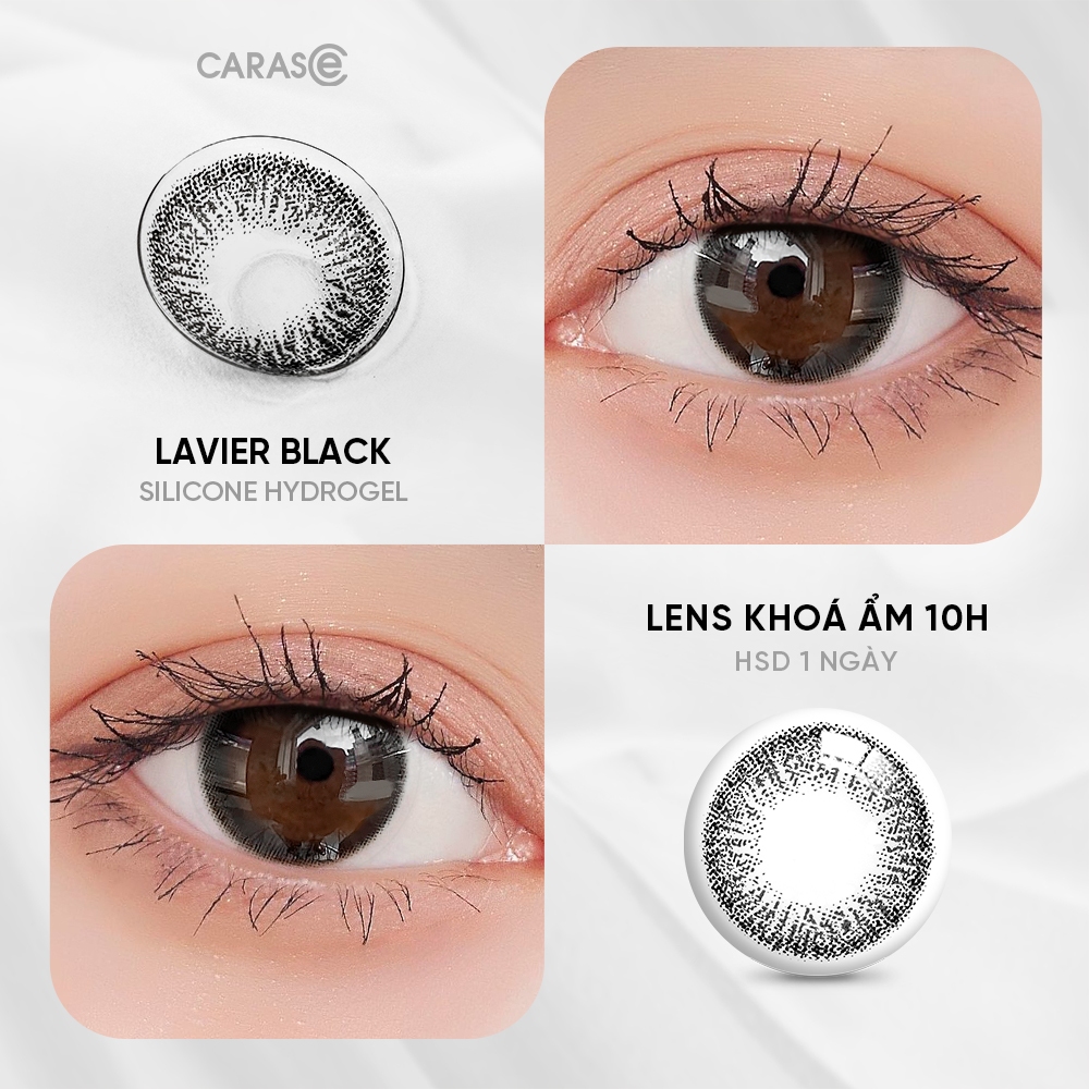 [1 chiếc] Kính áp tròng khoá ẩm 1 Ngày Màu Đen CARASE, Lens cận LAVIER BLACK