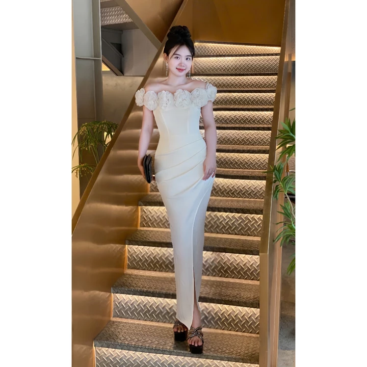 Đầm Dạ Hội Bèo Tim Bẹt Vai Sang Trọng Dự Tiệc, Váy Dạ Hội Trung Niên Thiết Kế Bigsize Cao Cấp Mã Dạ Hội M67