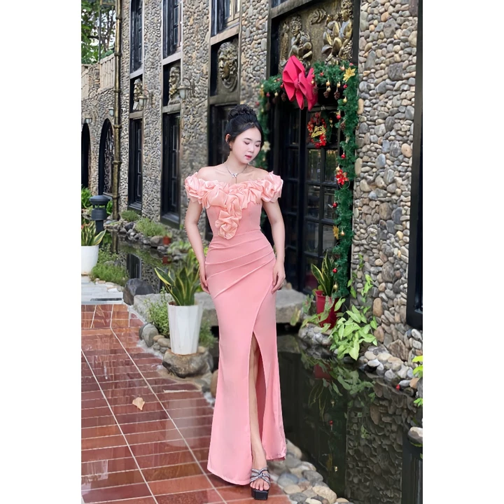 Đầm Dạ Hội Bèo Tim Bẹt Vai Sang Trọng Dự Tiệc, Váy Dạ Hội Trung Niên Thiết Kế Bigsize Cao Cấp Mã Dạ Hội M67