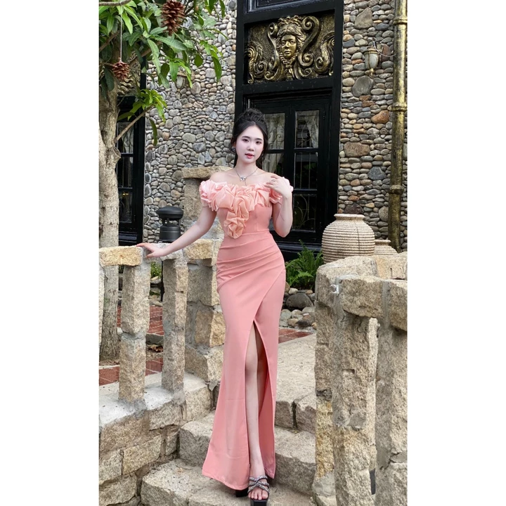 Đầm Dạ Hội Bèo Tim Bẹt Vai Sang Trọng Dự Tiệc, Váy Dạ Hội Trung Niên Thiết Kế Bigsize Cao Cấp Mã Dạ Hội M67