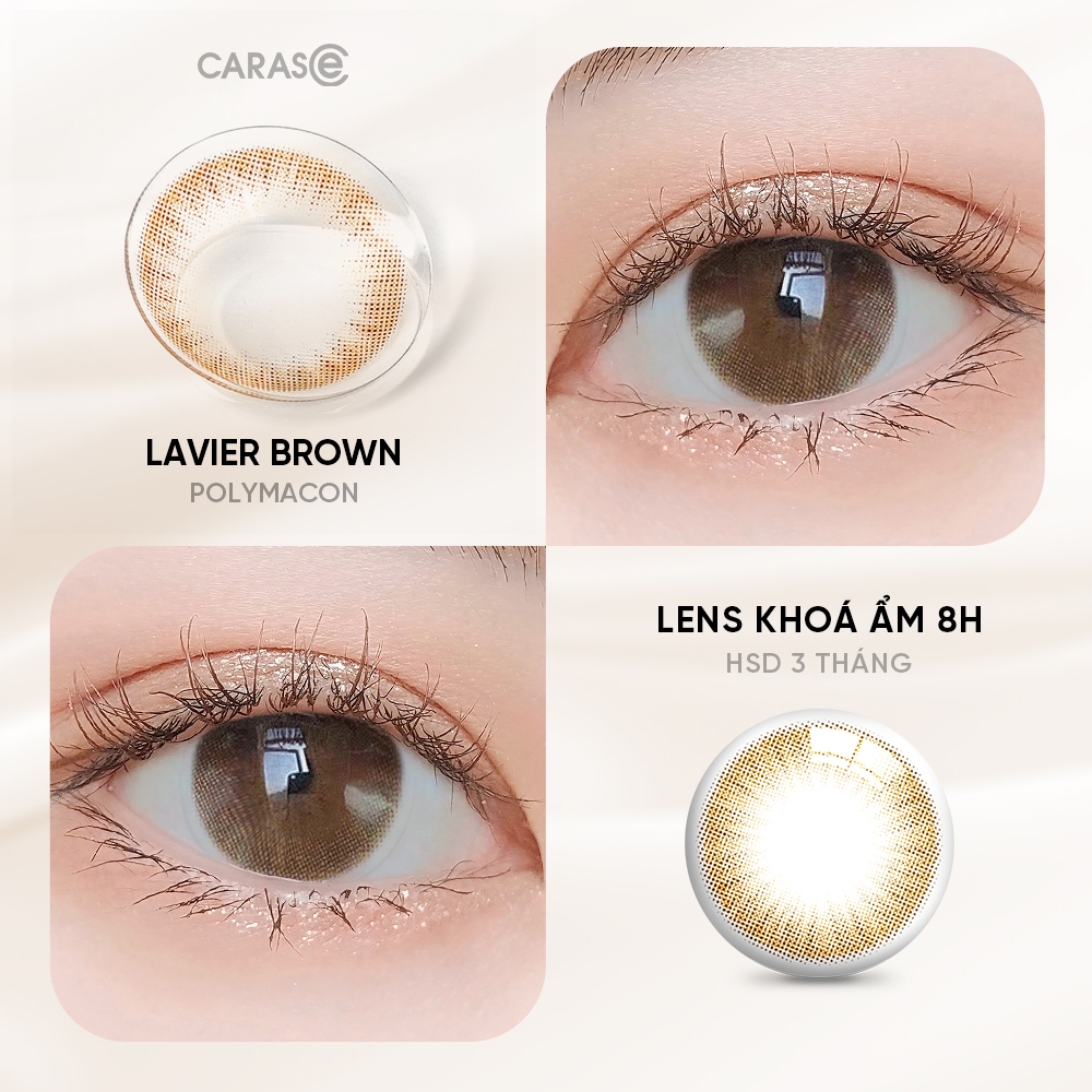 [1 chiếc] Kính áp tròng khoá ẩm 8H 3 Tháng Màu Nâu CARASE, lens cận LAVIER BROWN