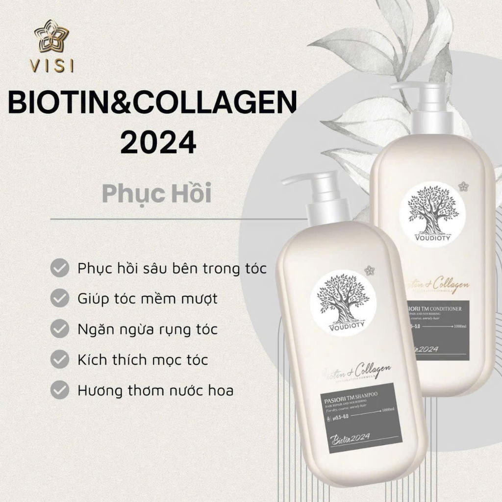 Cặp dầu gội xả biotin collagen voudioty trắng 500ml/1000ml, phục hồi hư tổn, dưỡng tóc chắc khỏe suôn mượt (2024)