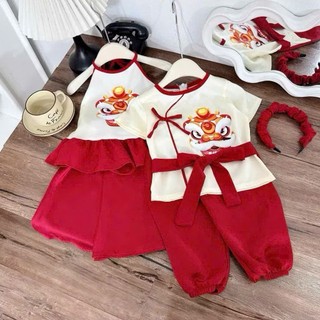 Set đồi trung thu cho bé trai bé gái  màu trắng đỏ sz 8-30kg, set yếm cho bé gái chơi trung thu,chụp hình