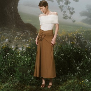 Chân váy OLV dài nhún hoa cách điệu Brown Parachute Bowy Skirt thanh lịch nữ tính