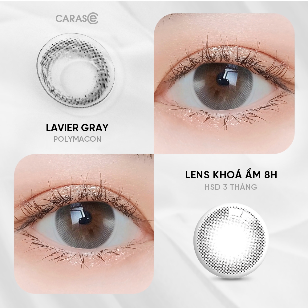 [1 chiếc] Kính áp tròng khoá ẩm 8H 3 Tháng Màu Xám CARASE, Lens cận LAVIER GRAY