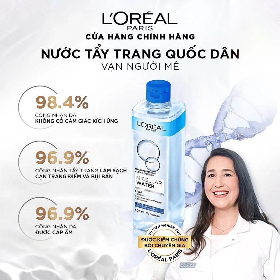 Nước tẩy trang và làm sạch sâu 3-in-1 L'Oreal Paris  Micellar Water 400ml