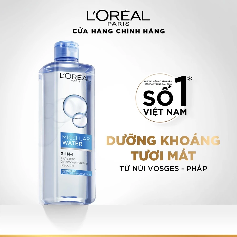 Nước tẩy trang và làm sạch sâu 3-in-1 L'Oreal Paris  Micellar Water 400ml