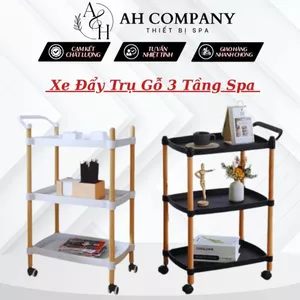 Xe Đẩy Trụ Gỗ Ba Tầng Kệ Ba Tầng, Kệ Đưng Nail Mi Móng Tóc, Kệ Gỗ 3 Tầng, Sử Dụng Tiện Lợi
