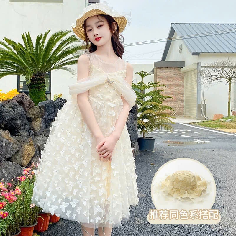 Đầm trễ vai bé gái dáng công chúa đính hoa tiểu thư sang trọng dự tiệc sinh nhật cho mẹ và bé gái 15-55kg