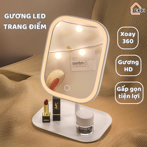 Gương Trang Điểm Để Bàn Có Đèn LED Xoay 360° Kèm Khay Đựng Đa Năng – Gương Makeup Siêu Sáng GADI