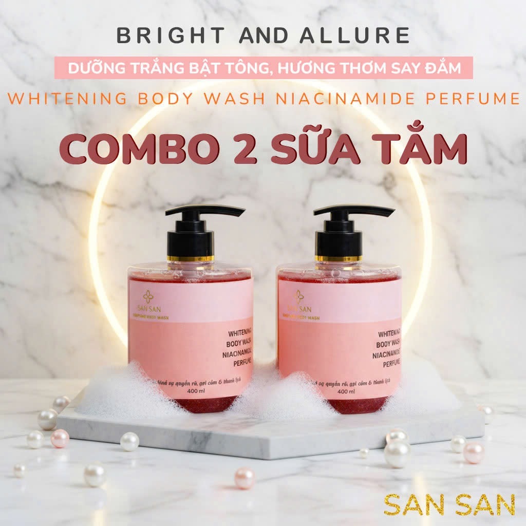 Sữa Tắm SAN SAN Trắng Da Hỗ Trợ Dưỡng Am Tẩy Da Chết Nước Hoa 400ml  Niacinamide Lưu Hương Lâu 6-8h.