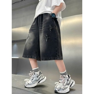 Quần Jean Short Bé Trai Ống Rộng Cá Tính, Thêu Họa Tiết Siêu Chất - Size 18kg đến 46kg