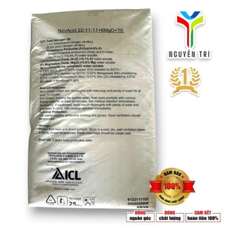 Phân bón NPK NovAcid 22-11-11+6MgO+TE - ICL Israel - Dưỡng chồi, phát đọt, xanh lá, bao 25kg
