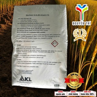 Phân bón NPK NovAcid 12-4-36+3CaO+TE - ICL Israel - Giúp trái to, tăng ngọt, nặng ký, bao 25kg
