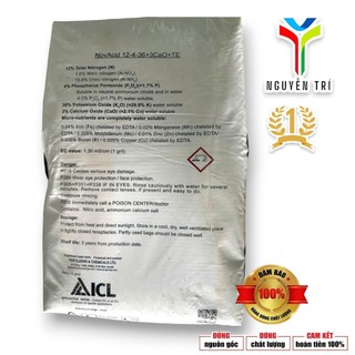 Phân bón NPK NovAcid 12-4-36+3CaO+TE - ICL Israel - Giúp trái to, tăng ngọt, nặng ký, bao 25kg
