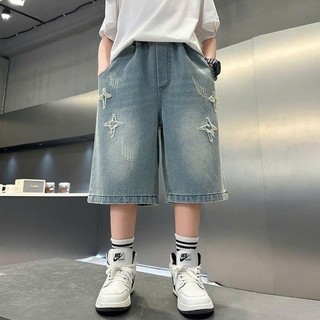 Quần Jean Short Bé Trai Ống Rộng Cá Tính, Thêu Họa Tiết Siêu Chất - Size 18kg đến 46kg