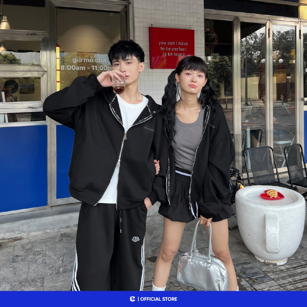Áo khoác hoodie zip nam nữ nỉ mũ 2 lớp boxy Local Brand Chính Hãng City Cycle Áo Khoác Hoodie zip Blur Mood