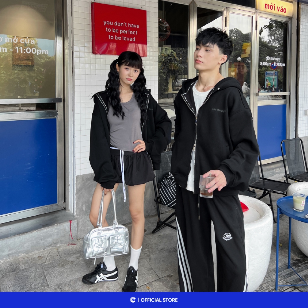 Áo khoác hoodie zip nam nữ nỉ mũ 2 lớp boxy Local Brand Chính Hãng City Cycle Áo Khoác Hoodie zip Blur Mood