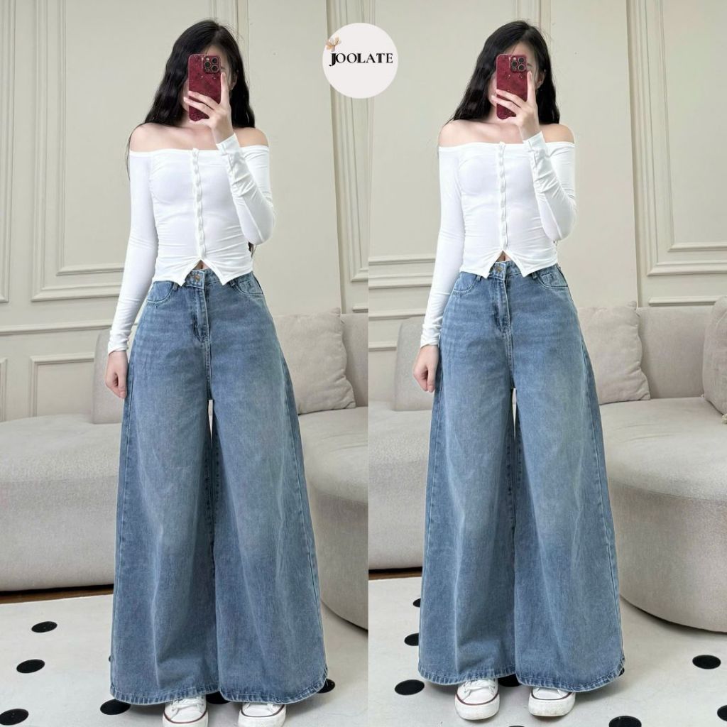 Quần Jean Ống Rộng 37cm Nữ Unisex Cạp Cao Tôn Dáng - Màu Xanh Trẻ Trung, Form Suông Dài Joolate 966 P11
