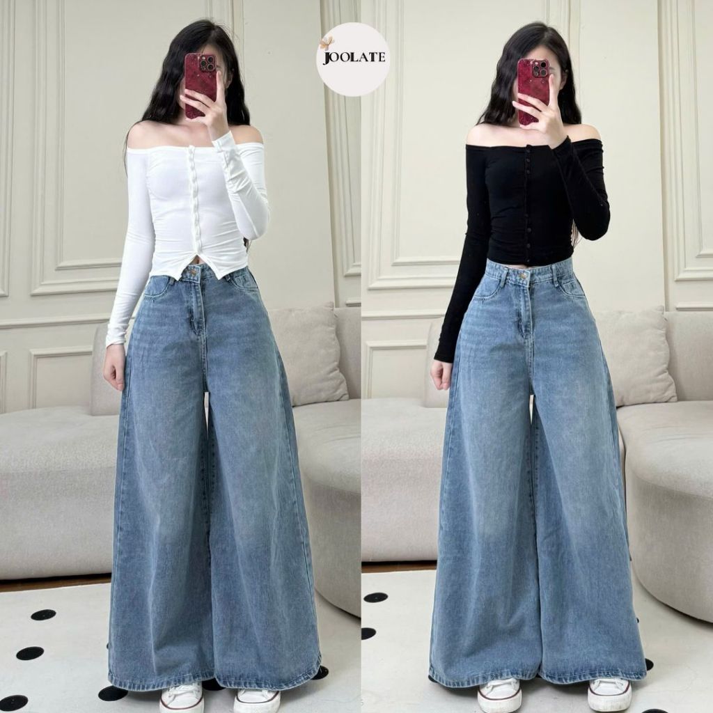 Quần Jean Ống Rộng 37cm Nữ Unisex Cạp Cao Tôn Dáng - Màu Xanh Trẻ Trung, Form Suông Dài Joolate 966 P11