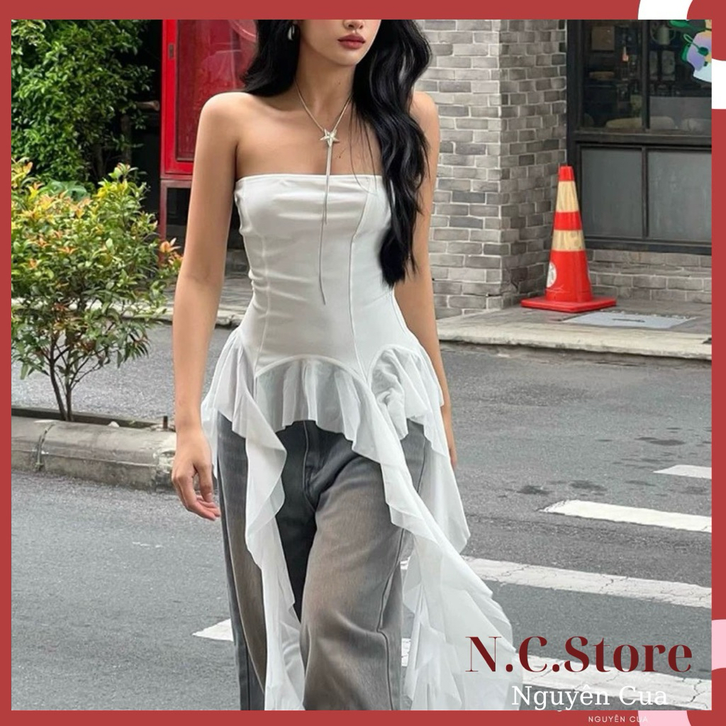Áo Cúp Lưới Tua Rua Cá Tính Viền Bèo Dài Kèm Khăn | Shopee Việt Nam