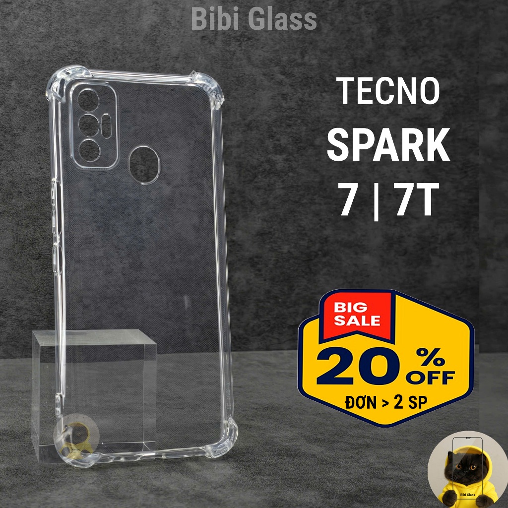 Ốp lưng Tecno Spark 7 / 7T dẻo trong suốt silicon cao cấp chống sốc chống va đập bảo vệ camera có gờ bảo vệ bốn góc