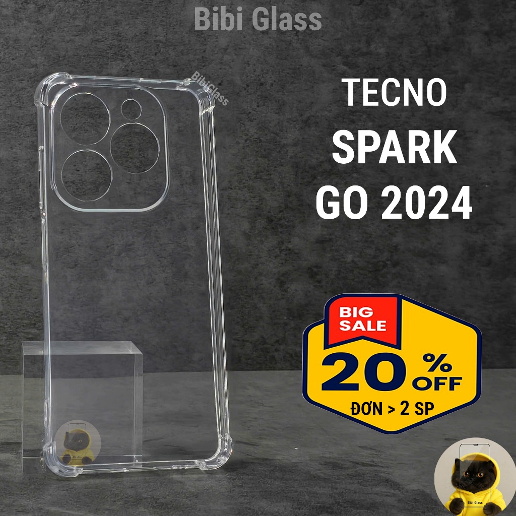 Ốp lưng Tecno spark go 2024 dẻo trong suốt silicon cao cấp chống sốc va đập bảo vệ camera điện thoại