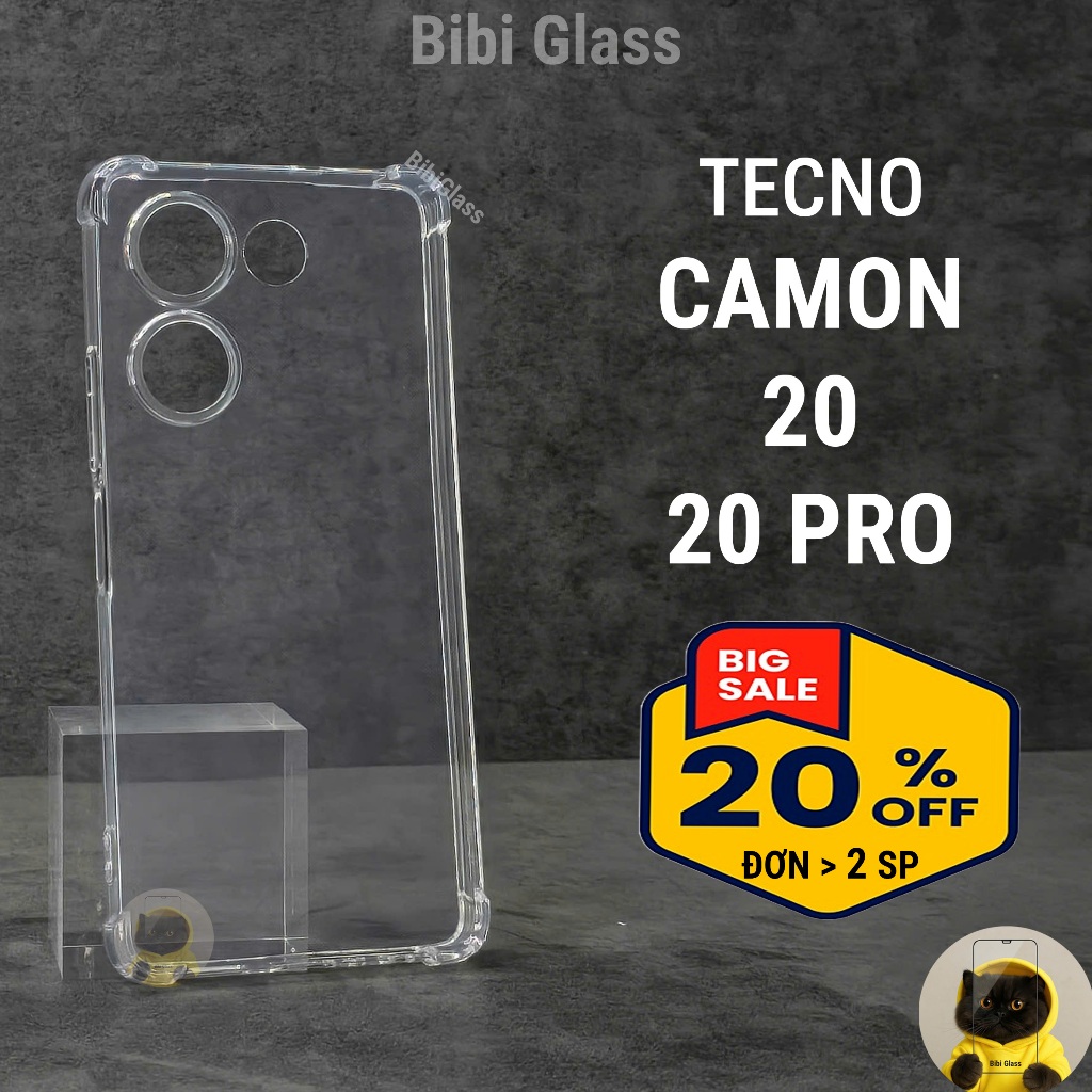 Ốp lưng Tecno camon 20, 20 pro 4G dẻo trong suốt silicon cao cấp chống sốc bảo vệ cam điện thoại