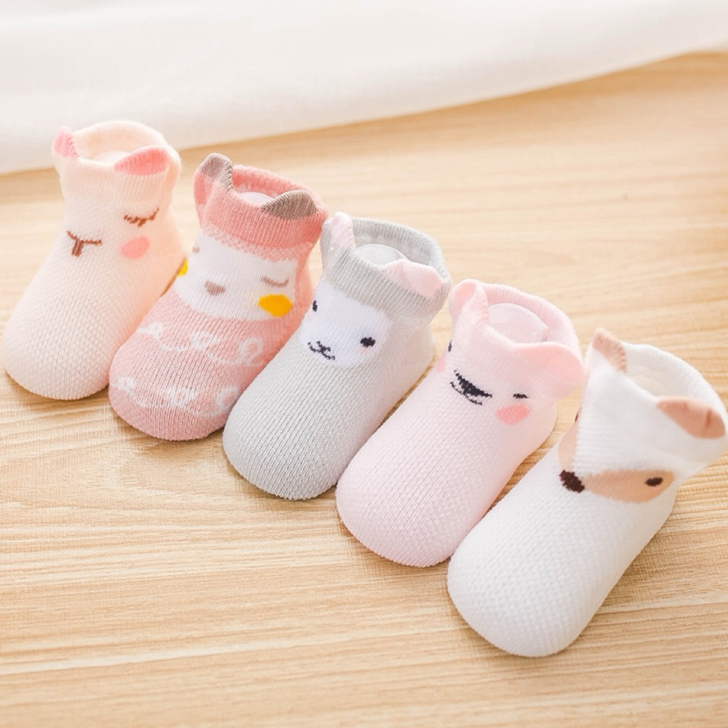 Set 5 Đôi Tất Vớ Lưới Điều Hoà Hình Thú Cổ Thấp Cho Bé