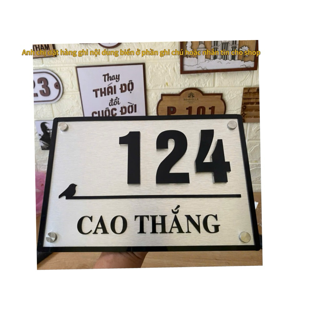 Bảng số nhà alu bạc xước chữ đen , số nổi