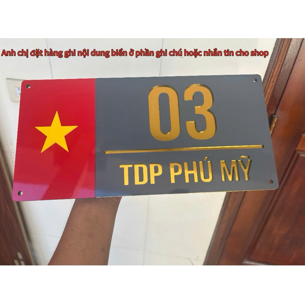 BẢNG SỐ NHÀ cờ ĐỎ Alcorest + Mica CAO CẤP  thay đổi nội dung theo Yêu Cầu