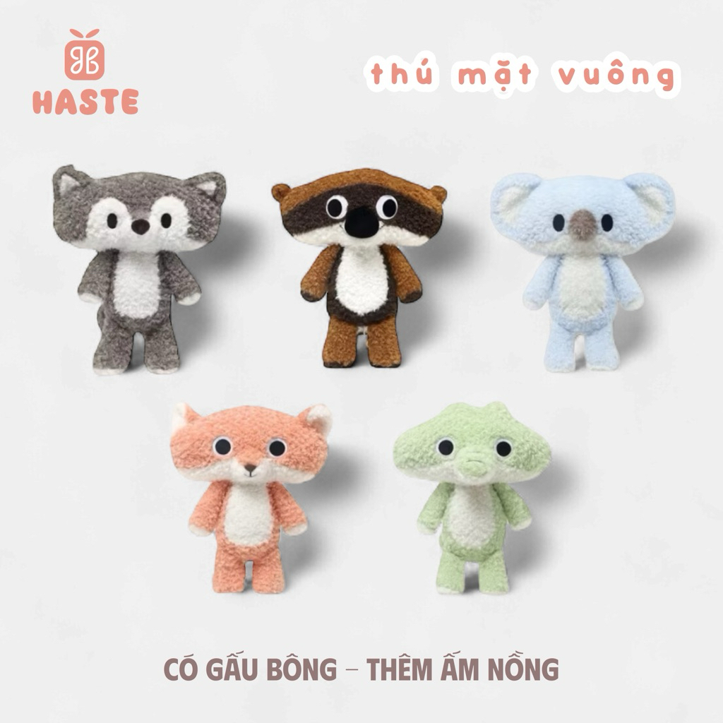 Gấu Thú Bông Mặt Vuông Hề Hước Cáo Mèo Puppy Cún Chó Chồn Sói Koala Lông Xù Siêu Mềm Mịn Siêu Dễ Thương