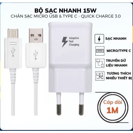 Bộ sạc SS 15W Micro Type C USB, Dây Sạc Type C Micro Sạc Nhanh Và Củ ...