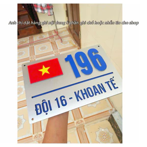 BIỂN SỐ NHÀ CỜ ĐỎ SAO VÀNG, NỀN BẠC XƯỚC CHỮ XANH DƯƠNG
