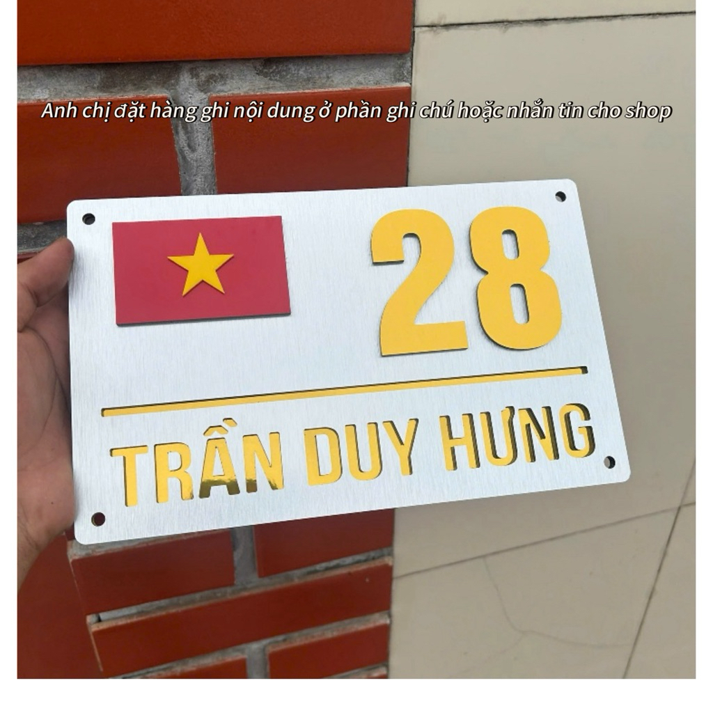 BIỂN SỐ NHÀ CỜ ĐỎ SAO VÀNG,Màu xước bạc  SỐ NỔI gương vàng