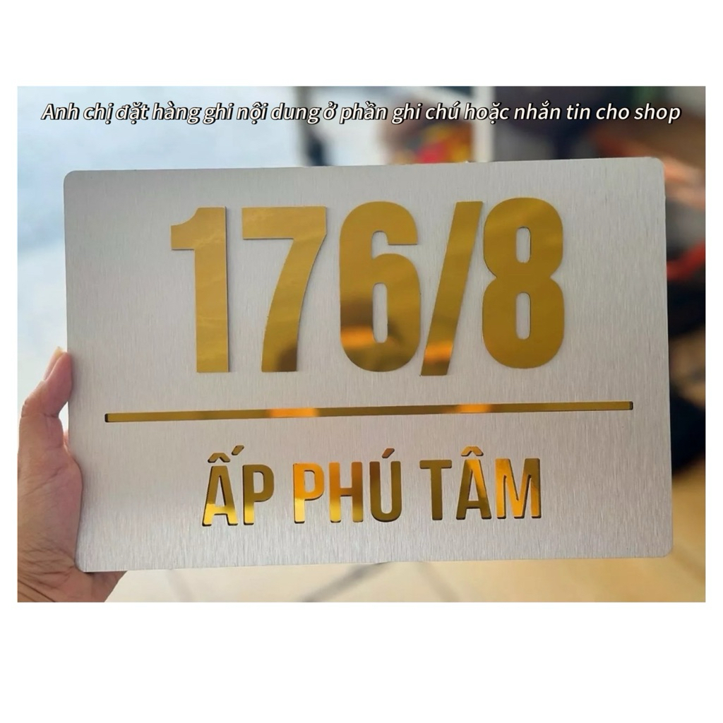 Biển số nhà,, biệt thự, chung cư. Màu xước bạc + Alu vàng gương