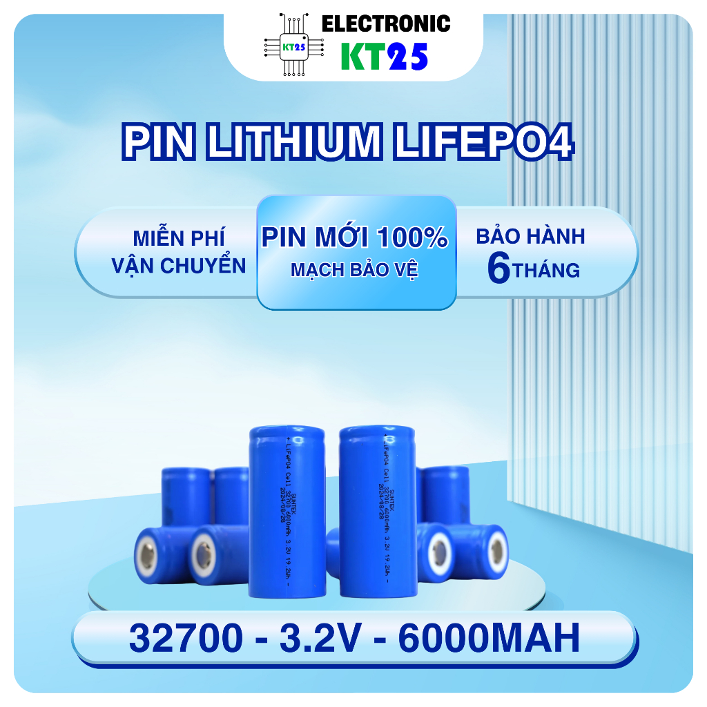 Pin sắt LifePo4 32700-3.2V-6000mAh dòng xả 3C (18A) dùng cho xe điện ...