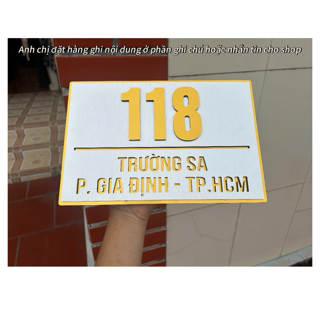 Biển số nhà,, biệt thự, chung cư. Màu xước bạc + Alu vàng gương SỐ NỔI + VIỀN VÀNG