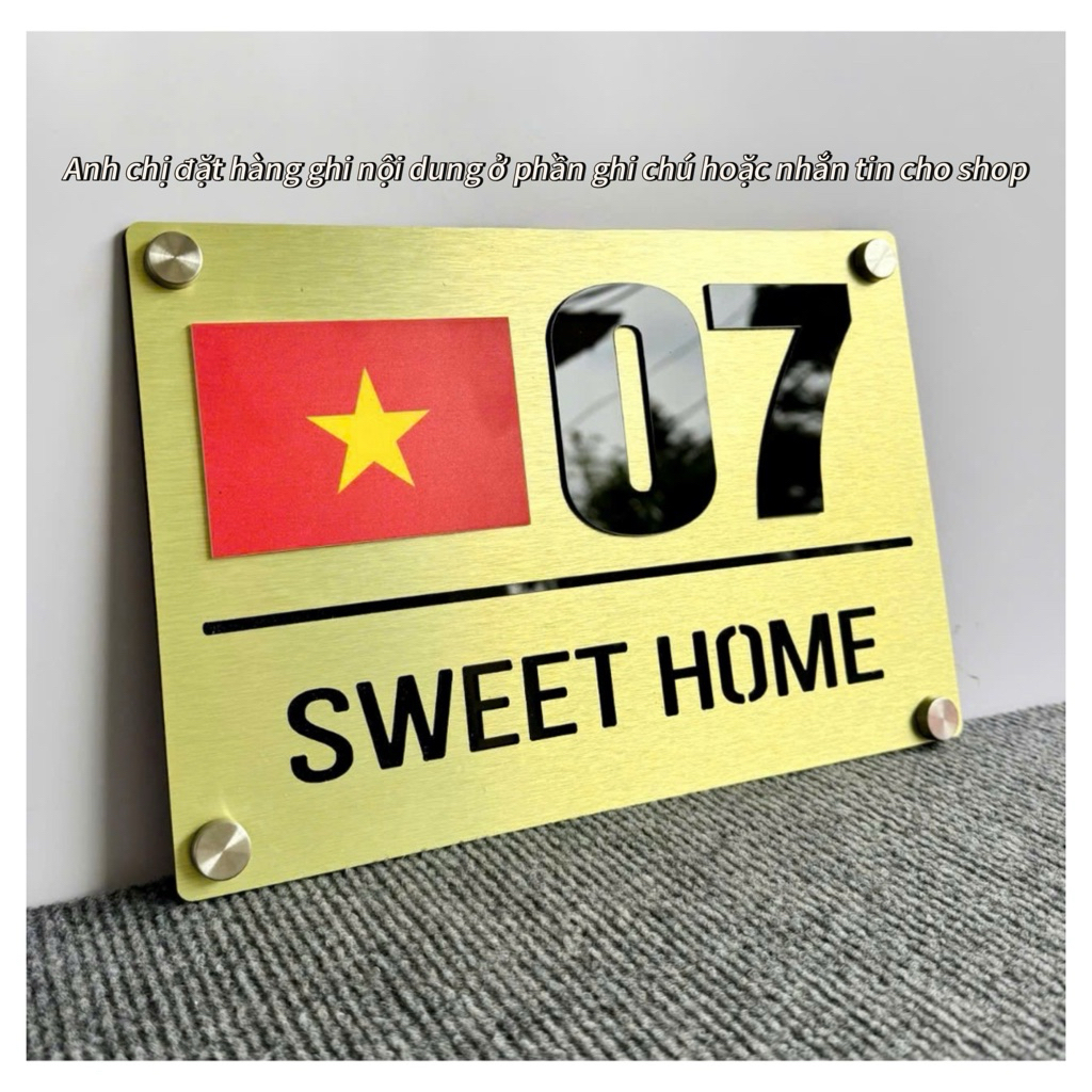 bảng BIỂN SỐ NHÀ CỜ ĐỎ SAO VÀNG,Màu xước đồng + Alu đồng xước CHỮ ĐEN