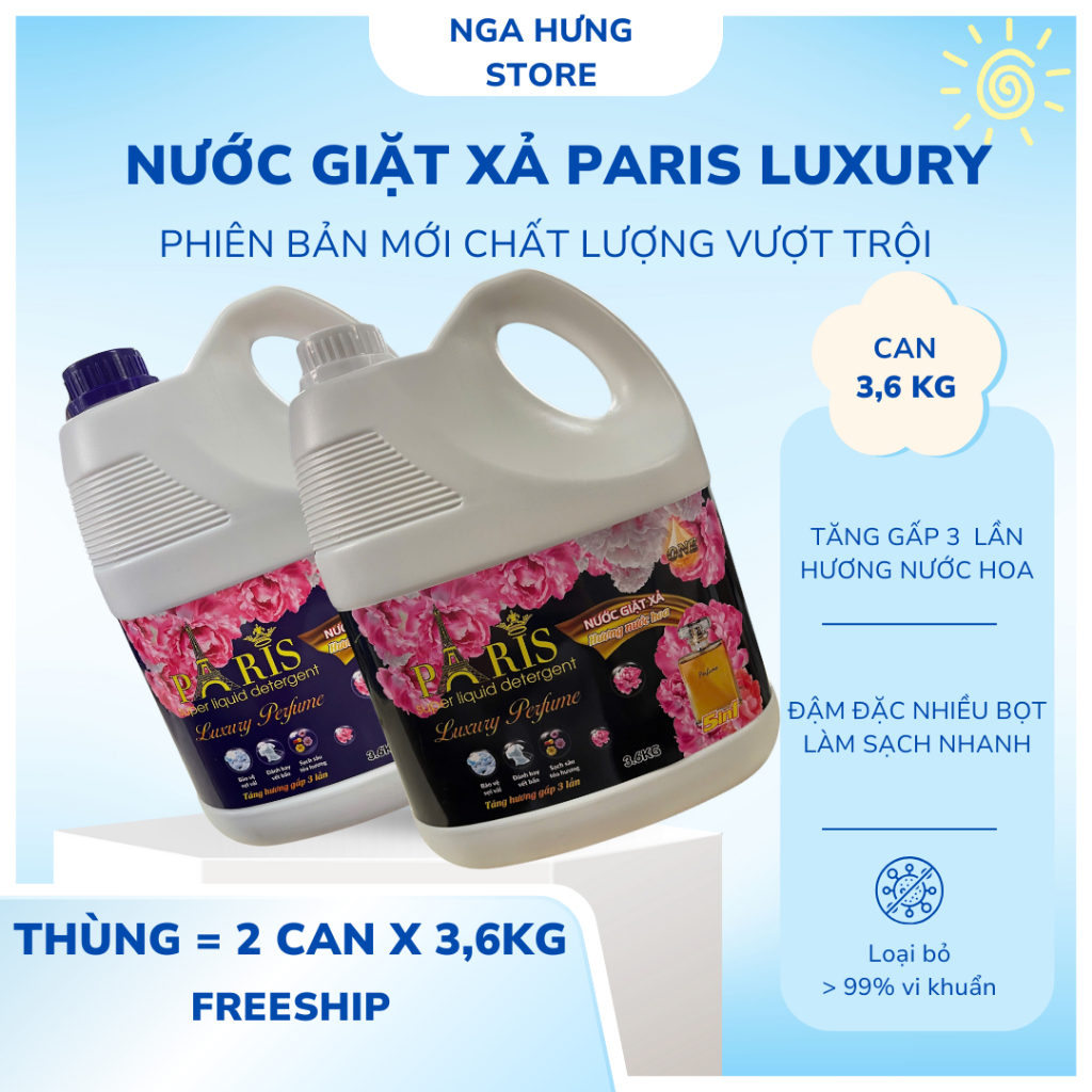 (PHIÊN BẢN MỚI) Thùng 2 Can Nước Giặt Paris Luxury (Can 3,6kg) Chính Hãng , Đậm Đặc, Nhiều Bọt