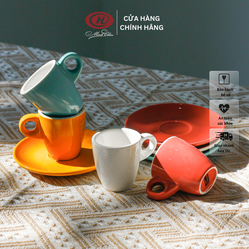 [QUÀ TẶNG KÈM CHỈ CÓ TÁCH LẺ] Tách cafe Espresso 80ml/ Đĩa lót cùng màu - Sứ Dílo - Vỡ 1 đổi 1