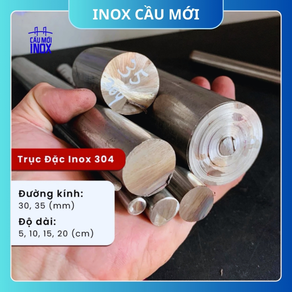 (5 cm) Trục tròn đặc Inox 304 phi 25mm/30mm/35mm/40mm/ 45mm/50mm/60mm/70mm, chiều dài 5cm